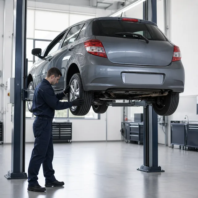 Voiture contrôlée par un technicien dans un atelier