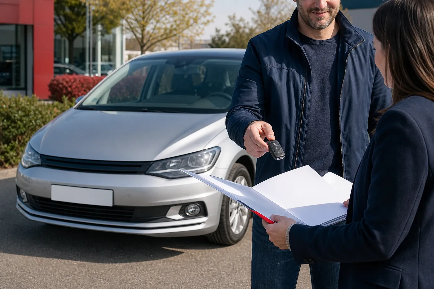 Remise des clés et vérification des documents lors d’une vente automobile